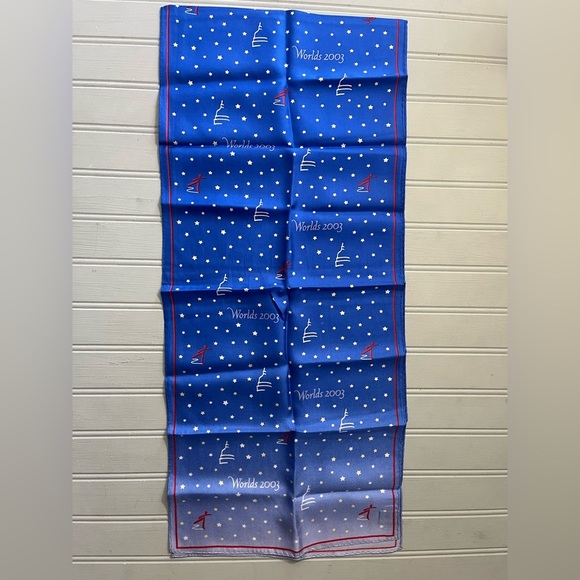 Worlds 2003 Figure Skating Design Womens Silk Scarf Vintage Blue White Red - Picture 7 of 9